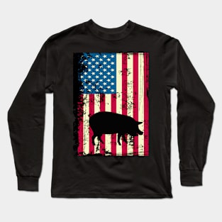 Pig American Flag USA Patriotic 4th Of July Gifts Long Sleeve T-Shirt